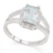 Emerald Cut Aquamarine Ring With White Sapphires In Sterling Silver