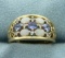 Opal, Tanzanite, And Diamond Ring In 10k Yellow Gold
