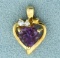Heart Shaped Amethyst And White Sapphire Gold Pendant