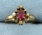 Vintage Ruby And Seed Pearl Ring In 14k Yellow Gold