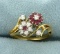18k Gold Natural Ruby And Diamond Ring In Flower Design