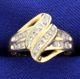 Unique Ribbon Style 1/2ct Tw Diamond Ring In 14k Gold
