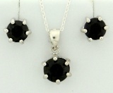 Midnight Sapphire Earring And Pendant Set In Sterling Silver