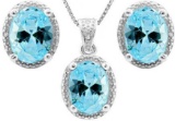 Sky Blue Topaz 7ctw Halo Style Earrings And Pendant Set In Sterling Silver