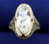 Filigree Antique Style Cz Ring In 14k White Gold