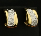 Diamond Designer Half Hoop Earrings In 14k Yellow And White Gold