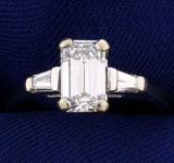 Over 1.5 Ct Tw Very High Quality Emerald Cut Diamond Engagement Ring In 14k White Gold Setting