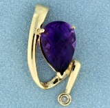 Amethyst And Diamond Pendant Or Slide In 14k Yellow Gold