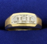 Men's Diamond 3 Stone Ring In 14k Yellow And White Gold