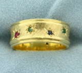 Diamond, Ruby, Sapphire, And Emerald Band Ring In 18k Yellow Gold