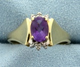 1ct Amethyst And Diamond Gold Ring