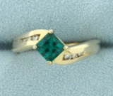 Natural Tsavorite Green Garnet And Diamond Gold Ring