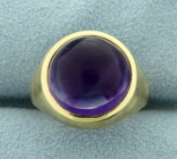 Vintage 8ct Cabochon Shaped Amethyst Statement Ring In 14k Yellow Gold