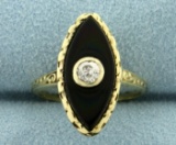 Antique Old European Cut Diamond And Onyx Ring In 14k Yellow Gold