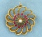 Vintage Ruby And Pearl Pinwheel Pin/pendant In 14k Yellow Gold