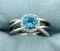 Swiss Blue Topaz And Diamond Ring In 14k White Gold