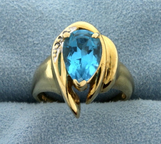 Swiss Blue Topaz And Diamond 14k Ring