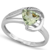 1ct Green Amethyst And Diamond Ring In Sterling Silver