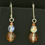 Sterling Silver Dangle Crystal Bead Earrings