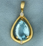 12 Ct Blue Topaz And Diamond Pendant