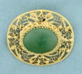 15ct Jade Pendant Or Pin In 14k Yellow Gold