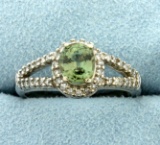 1ct Peridot And Diamond Ring In White Gold