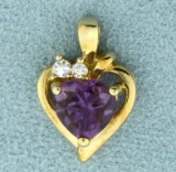 Heart Shaped Amethyst And White Sapphire Gold Pendant