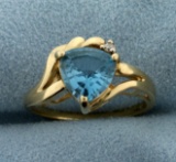 Blue Topaz And Diamond Ring In 10k Yellow Gold