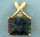 Mystic Topaz And Diamond Pendant In 14k Yellow Gold