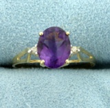 2 1/2ct Amethyst And Diamond Ring In 10k Yellow Gold