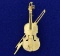 Vintage Helzberg Designer Sapphire And Diamond Violin Pin In 14k Yellow Gold