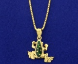 14k Gold Enameled Frog Pendant With Chain
