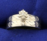 Diamond Wedding Ring Set With Religious Cross Design In 10k White Gold