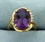 6ct Amethyst And Diamond Ring In 14k Yellow Gold