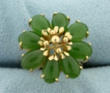 High Quality Jade Flower Ring In 14k Yellow Gold