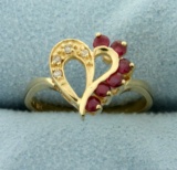 Ruby And Diamond Heart Ring In 14k Yellow Gold