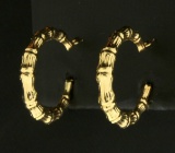 Bamboo Design Hoop Earrings In 14k Yellow Gold