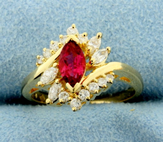 Natural Rubellite Garnet And Diamond Ring