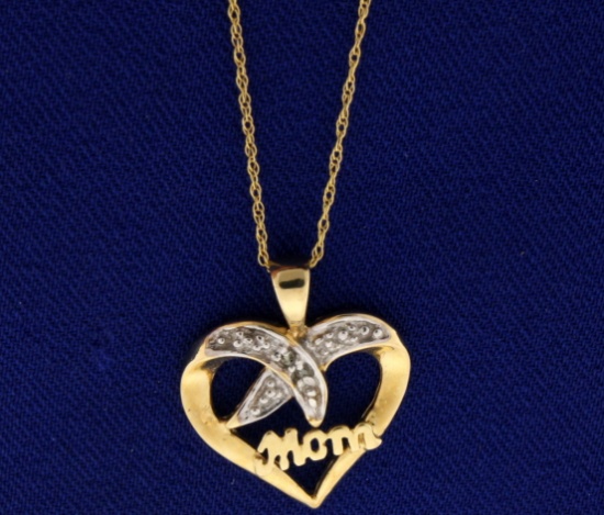 Diamond Heart Mom Pendant With Chain