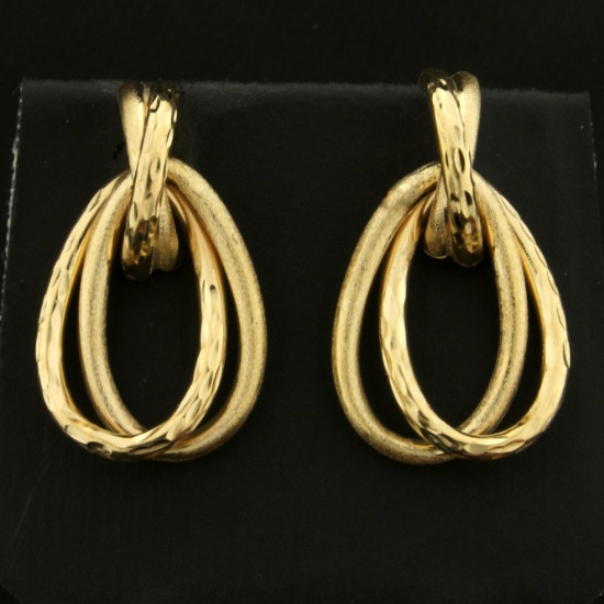 Diamond Cut Double Hoop Earrings In 14k Yellow Gold
