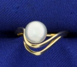 Unique Pearl Ring In 14k Yellow Gold