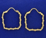 18k Gold Square Hoop Earrings With Rope Design