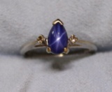 Star Sapphire And Diamond Ring In White Gold
