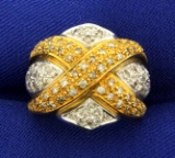 1ct Tw Criss Cross Design Diamond Ring In 18k Yellow And White Gold