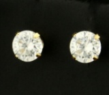 1ct Tw Cz Stud Earrings In 14k Yellow Gold