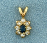 Alexandrite And Diamond Flower Pendant In 14k Yellow Gold