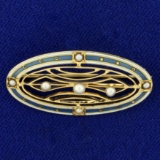 Enameled Vintage Pearl Pin By Aj Hedges In 14k Yellow Gold