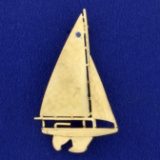 Sapphire Sailboat Pin In 14k Yellow Gold