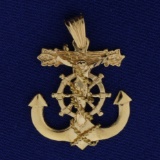 Mariner Crucifix Anchor Pendant In 14k Yellow Gold