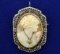 Antique Diamond Cameo Pendant Or Pin In 14k White Gold